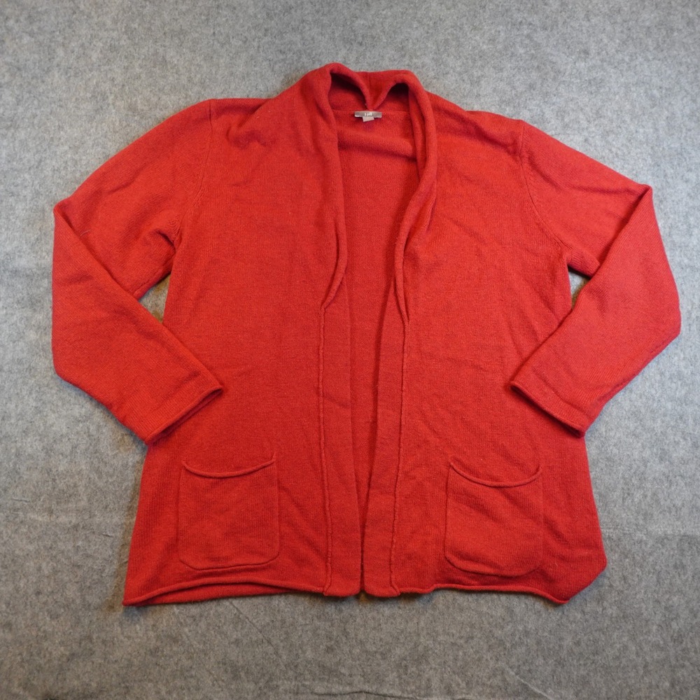 J Jill Cardigan Women Large Red Merino Wool Cashmere Open Front Pocket Soft